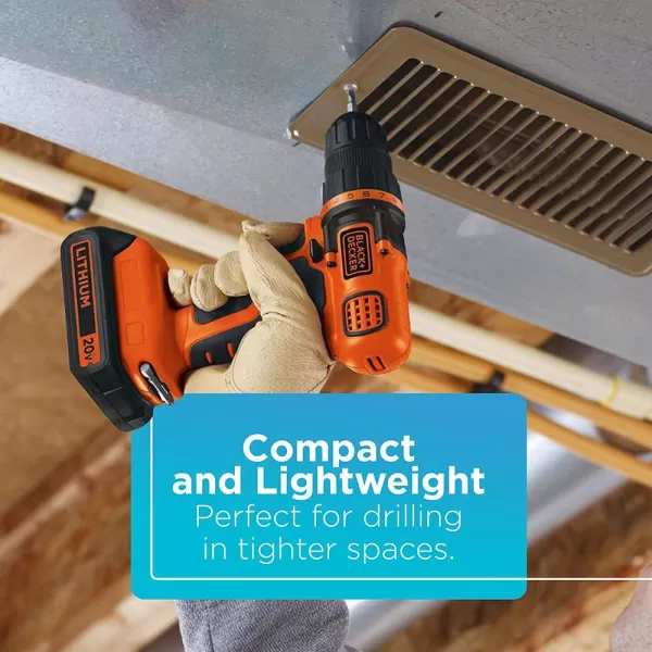 BLACK+DECKER 20V MAX Cordless Drill and Driver, 3/8 Inch, With LED Work Light, Battery and Charger Included 