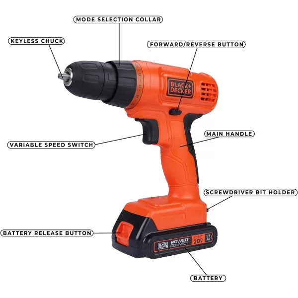 BLACK+DECKER 20V MAX Drill &amp; Home Tool Kit, 34 Piece , Orange