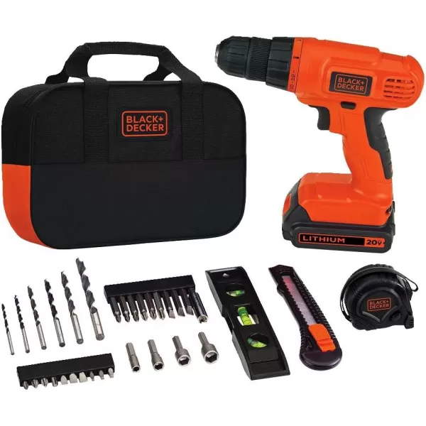 BLACK+DECKER 20V MAX Drill &amp; Home Tool Kit, 34 Piece , Orange