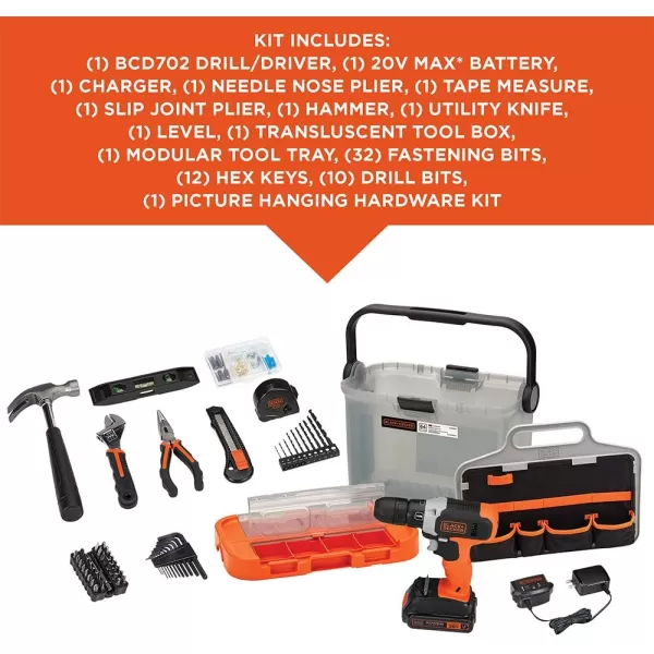 BLACK+DECKER 20V MAX Drill with Home Tool Kit, 66-Piece 