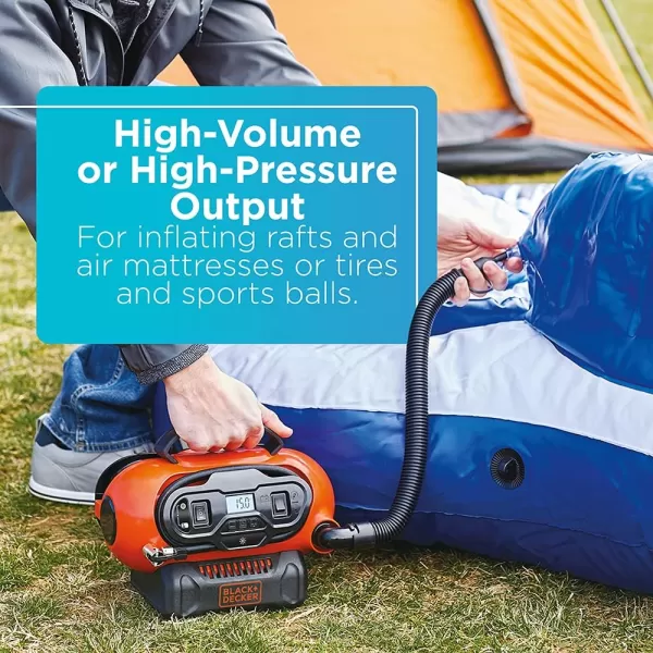 BLACK+DECKER 20V MAX* Inflator, Portable Air Compressor, 3 Modes: Cordless, 120V Corded, and 12V Car Adapter, Air Pump, Battery Sold Separately 