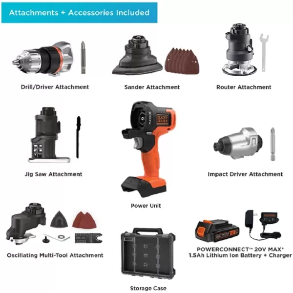 BLACK+DECKER 20V MAX MATRIX Drill, Power Tool Combo Kit, 6-Tool Set, Cordless Tool Set 