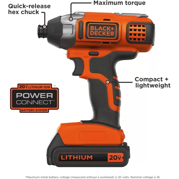 BLACK+DECKER 20V MAX* POWERCONNECT 1/4 in. Cordless Impact Driver Kit 