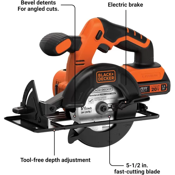 BLACK+DECKER 20V MAX POWERCONNECT 5-1/2 in. Cordless Circular Saw with Battery and Charger 