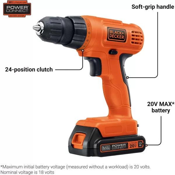 BLACK+DECKER 20V MAX POWERECONNECT Cordless Drill/Driver + 30 Piece Bits and Drivers Kit 
