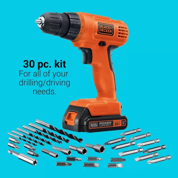 BLACK+DECKER 20V MAX POWERECONNECT Cordless Drill/Driver + 30 Piece Bits and Drivers Kit 