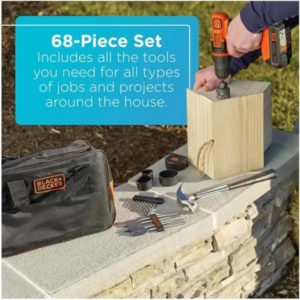 BLACK+DECKER 20V Max Drill &amp; Home Tool Kit, 68 Piece 