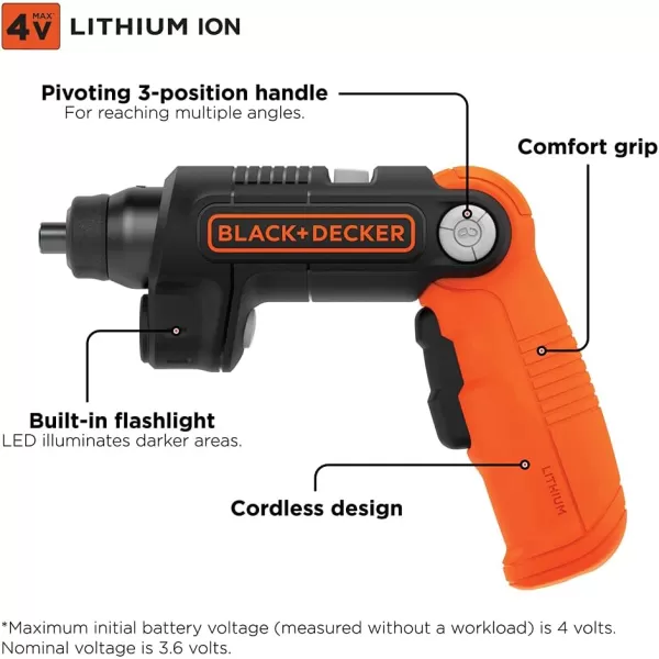 BLACK+DECKER 4V MAX* Cordless Screwdriver with LED Light 
