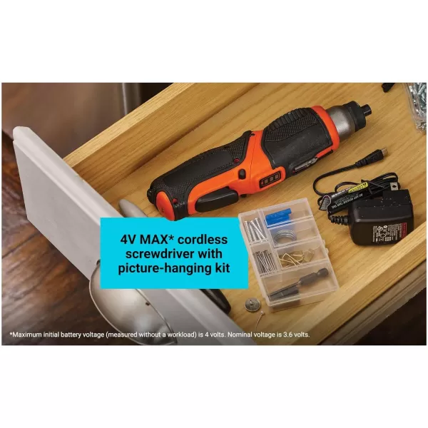 BLACK+DECKER 4V MAX* Cordless Screwdriver with Picture-Hanging Kit 