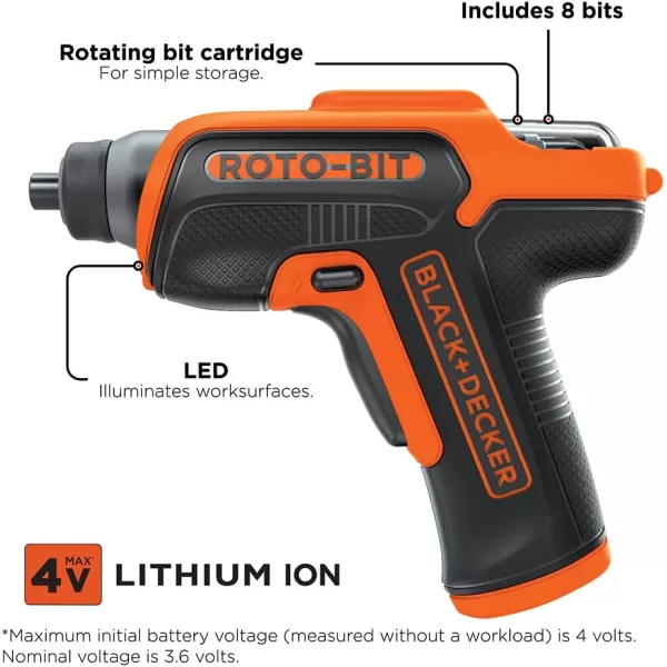 BLACK+DECKER 4V MAX Electric Screwdriver, Cordless, 180 RPM, 8 Bits With Built-In, Storage Compartment, Batteries Included 