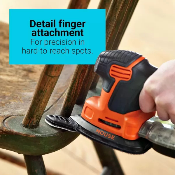 BLACK+DECKER Detail Sander, 1.2 Amp, 16,000 OPM, Compact Design, 3-Position Grip for Comfort, Includes Dust Collector, Corded 