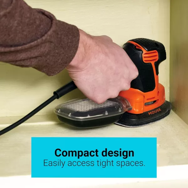 BLACK+DECKER Detail Sander, 1.2 Amp, 16,000 OPM, Compact Design, 3-Position Grip for Comfort, Includes Dust Collector, Corded 