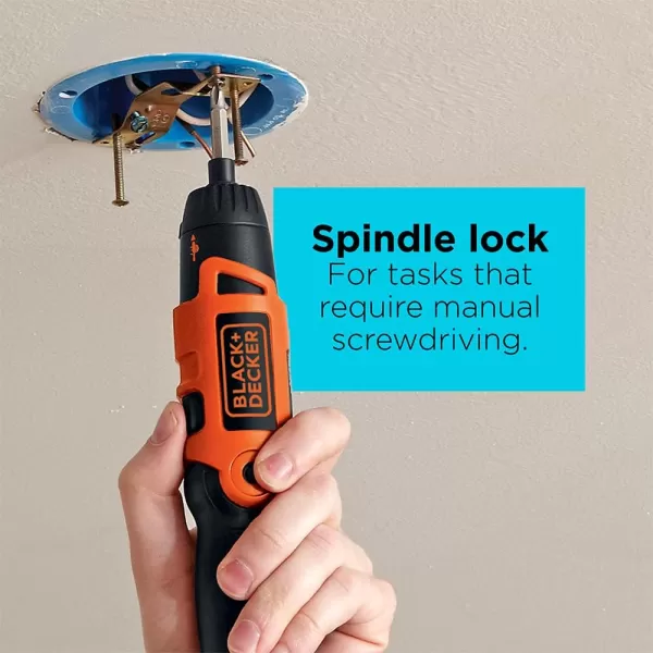 BLACK+DECKER Electric Screwdriver, Cordless, 180 RPM, 3.6V, Spindle Lock with Pivoting Handle, Charger and 2 Hex Shank Bits Included 