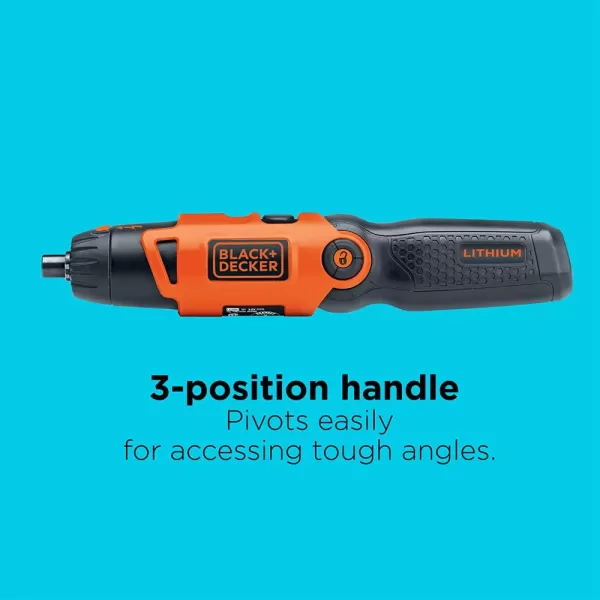 BLACK+DECKER Electric Screwdriver, Cordless, 180 RPM, 3.6V, Spindle Lock with Pivoting Handle, Charger and 2 Hex Shank Bits Included 