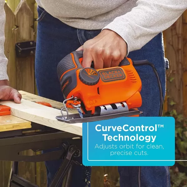 BLACK+DECKER Jig Saw, 5-Amp, 3,000 Blade Speed, 45 Degree Beveled Cuts, ¾-Inch Orbital Blade, 4 Curve Settings, Corded 