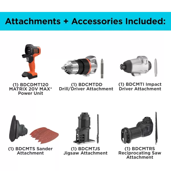 BLACK+DECKER MATRIX 20V MAX Power Tool Kit, Includes Cordless Drill, 8 Attachments and Storage Case 
