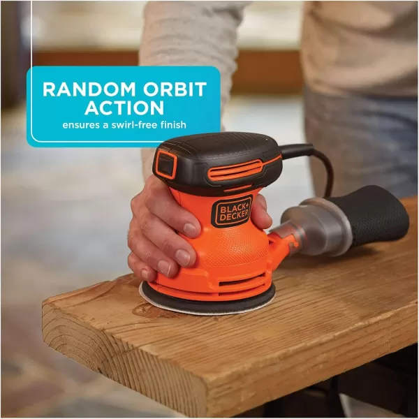 BLACK+DECKER Orbital Sander, 5 Inch, 2.0 Amp, 12000 OPM, Corded, 1 Sandpaper Sheet and Dust Bag Included 