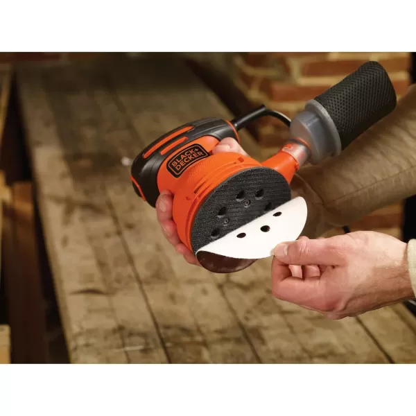 BLACK+DECKER Orbital Sander, 5 Inch, 2.0 Amp, 12000 OPM, Corded, 1 Sandpaper Sheet and Dust Bag Included 
