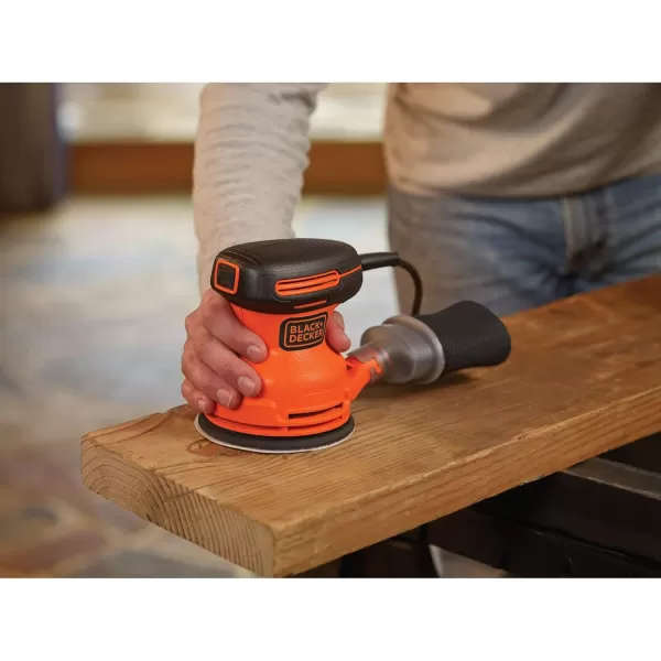 BLACK+DECKER Orbital Sander, 5 Inch, 2.0 Amp, 12000 OPM, Corded, 1 Sandpaper Sheet and Dust Bag Included 