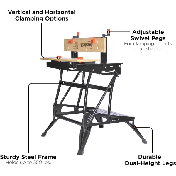 BLACK+DECKER Portable Workbench, Workmate Folding Workbench, 550 lb. Capacity with Clamps for Woodworking 