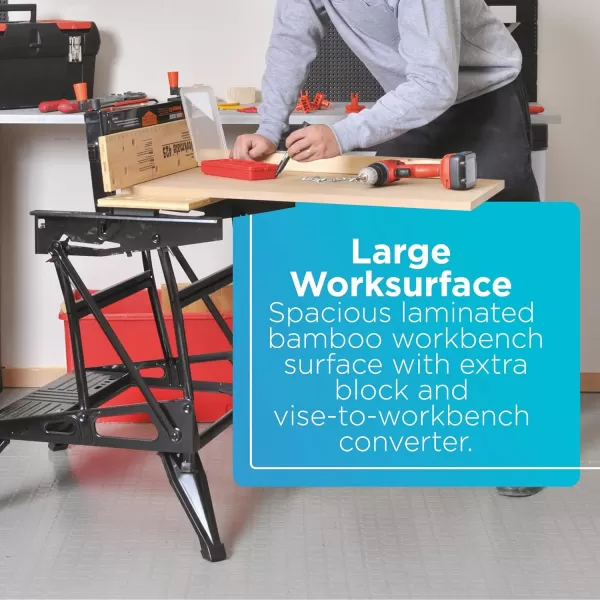 BLACK+DECKER Portable Workbench, Workmate Folding Workbench, 550 lb. Capacity with Clamps for Woodworking 