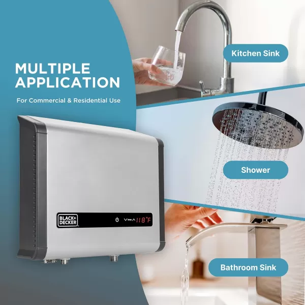 BLACK+DECKER Tankless Electric Water Heater 18kW 240 Volt 3.7GPM, Self-Modulating Multi-Application Unit for Small Homes or Apartments, Hot Water on Demand, Digital Temperature Display