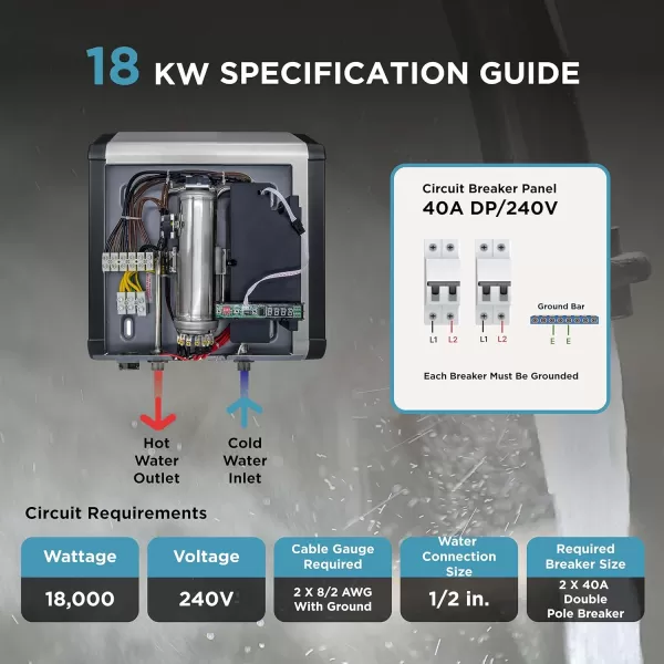 BLACK+DECKER Tankless Electric Water Heater 18kW 240 Volt 3.7GPM, Self-Modulating Multi-Application Unit for Small Homes or Apartments, Hot Water on Demand, Digital Temperature Display