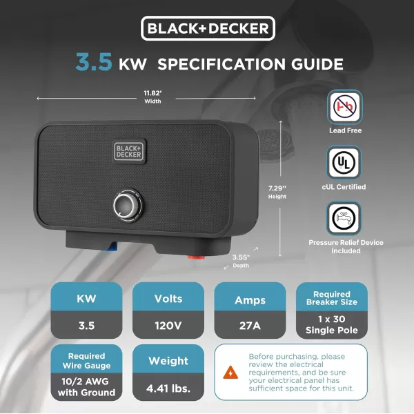 BLACK+DECKER Tankless Electric Water Heater 18kW 240 Volt 3.7GPM, Self-Modulating Multi-Application Unit for Small Homes or Apartments, Hot Water on Demand, Digital Temperature Display