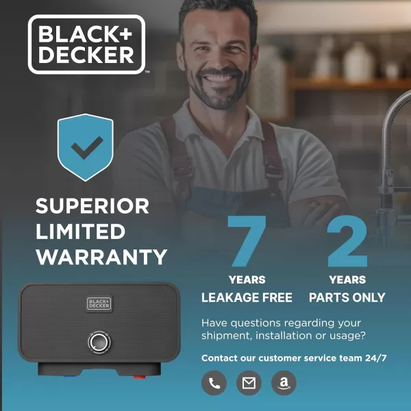 BLACK+DECKER Tankless Electric Water Heater 18kW 240 Volt 3.7GPM, Self-Modulating Multi-Application Unit for Small Homes or Apartments, Hot Water on Demand, Digital Temperature Display