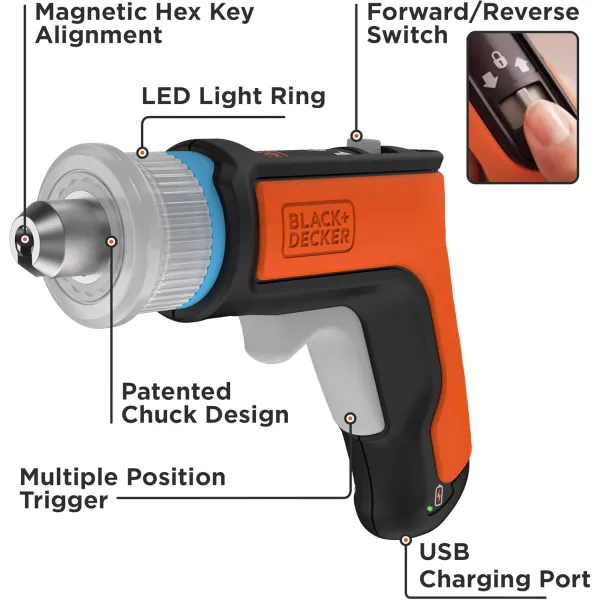 beyond by BLACK+DECKER 4V MAX Cordless Screwdriver, Hex, L-Shaped, 2-Inch Assorted Bits  , Orange