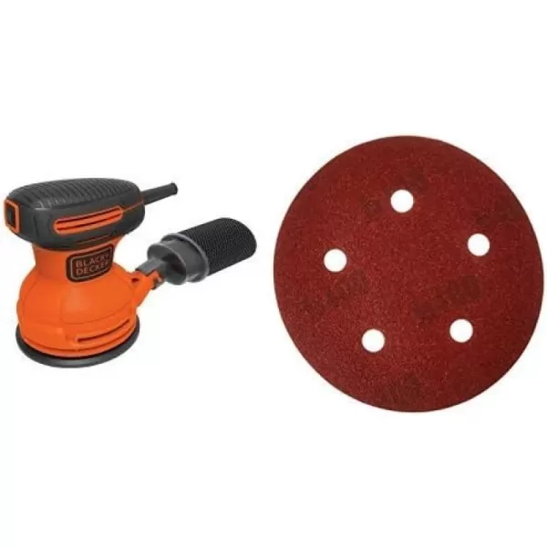 BLACK+DECKER Orbital Sander, 5 Inch, 2.0 Amp, 12000 OPM, Corded, 1 Sandpaper Sheet and Dust Bag Included 