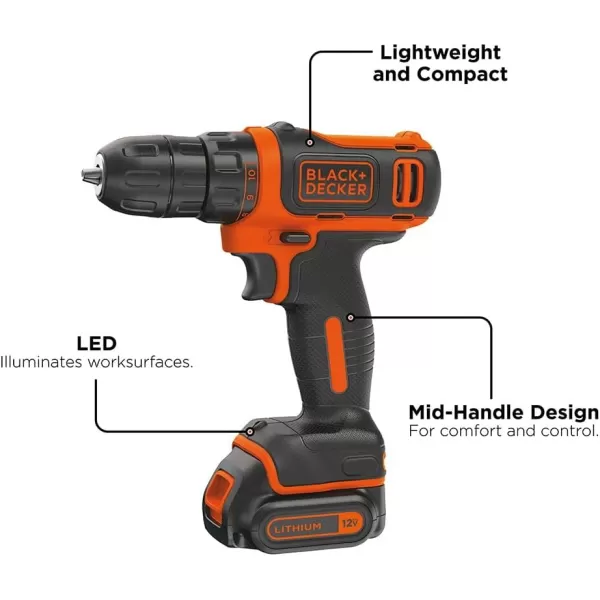 BLACK+DECKER 12V MAX Drill &amp; Home Tool Kit, 60-Piece 