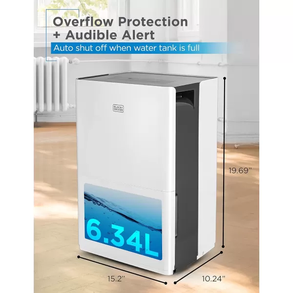 BLACK+DECKER 1500 Sq. Ft. Dehumidifier for Medium to Large Spaces and Basements, Energy Star Certified, Portable, BDT20WTB