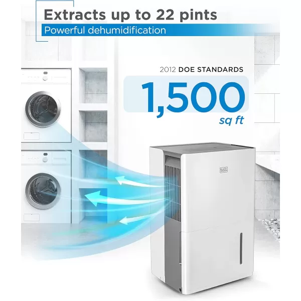 BLACK+DECKER 1500 Sq. Ft. Dehumidifier for Medium to Large Spaces and Basements, Energy Star Certified, Portable, BDT20WTB