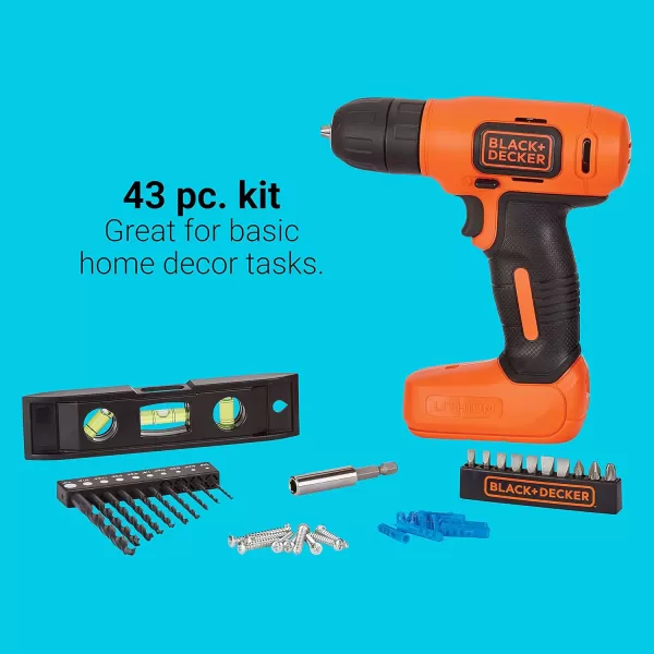 BLACK+DECKER 8V MAX* Cordless Drill + 43 pc. Home Decor Project Kit 