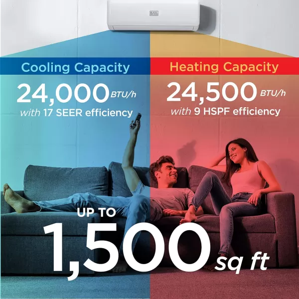 BLACK+DECKER BSAH1220AC Split Air Conditioner &amp; Cooling Heating System, Heat Pump 12,000 BTU/h with 17 SEER efficiency, 220 V, 1 and 5 yr. ltd. Warranty 