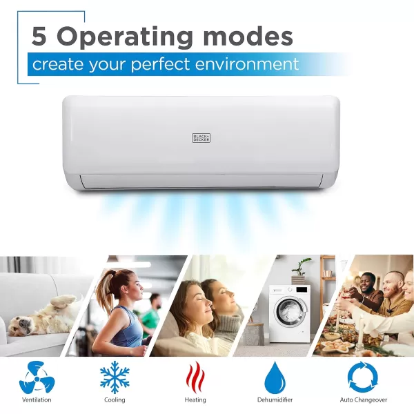 BLACK+DECKER BSAH1220AC Split Air Conditioner &amp; Cooling Heating System, Heat Pump 12,000 BTU/h with 17 SEER efficiency, 220 V, 1 and 5 yr. ltd. Warranty 