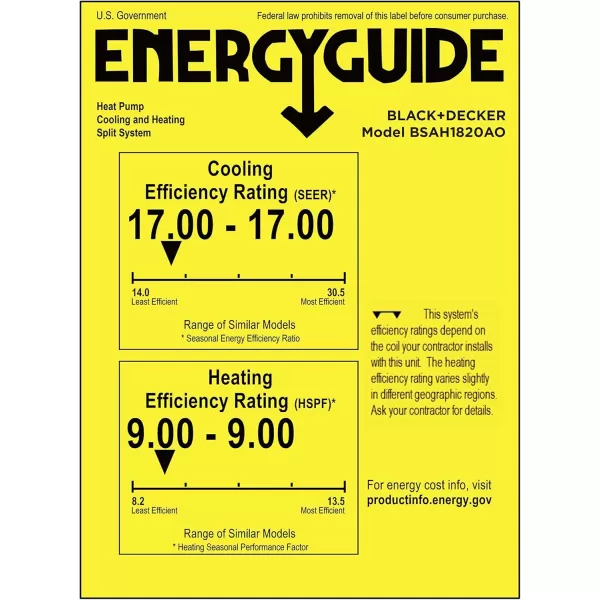 BLACK+DECKER BSAH1220AC Split Air Conditioner &amp; Cooling Heating System, Heat Pump 12,000 BTU/h with 17 SEER efficiency, 220 V, 1 and 5 yr. ltd. Warranty 