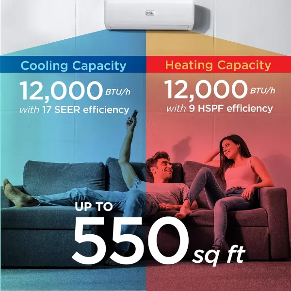 BLACK+DECKER BSAH1220AC Split Air Conditioner &amp; Cooling Heating System, Heat Pump 12,000 BTU/h with 17 SEER efficiency, 220 V, 1 and 5 yr. ltd. Warranty 