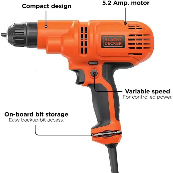 BLACK+DECKER Corded Drill, 5.5-Amp, 3/8-Inch 