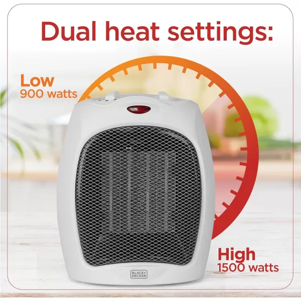 BLACK+DECKER Electric Heater, Portable Heater with 3 Settings, Ceramic Heater for Office, Home or Bedroom, Space Heater with Adjustable Thermostat Control, Black