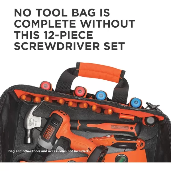 BLACK+DECKER Magnetic Screwdriver Set, Phillips, Flat Head, and Precision Screwdrivers, 12-Piece 