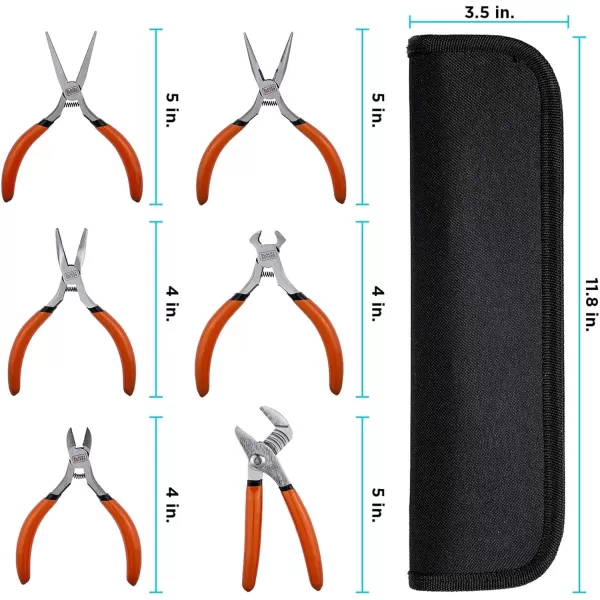 BLACK+DECKER Plier Set, Mini, 6-Piece, Easily Bend and Cut Wires 