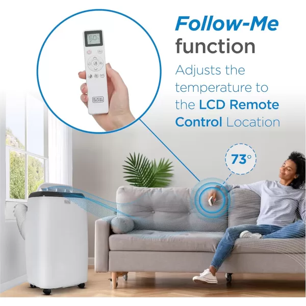 BLACK+DECKER Portable Air Conditioner with Heat, 10,200 BTU SACC/CEC  with 12,000 BTU Heating for Rooms Up To 700 Sq. Ft., Portable AC with Follow Me Remote Control, White