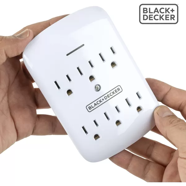BLACK+DECKER Surge Protector Wall Mount with 6 Grounded Outlets, 2 Pack, White - Compact Power Adapter Tap with Indicator Light, Automatic Shutdown - 3-Prong Power Outlet Plug for Bathroom, Bedroom