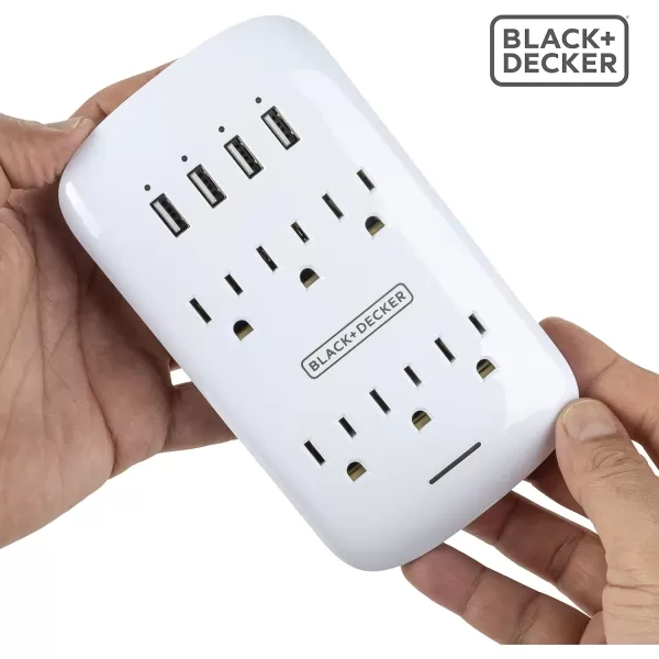 BLACK+DECKER Surge Protector Wall Mount with 6 Grounded Outlets, 2 Pack, White - Compact Power Adapter Tap with Indicator Light, Automatic Shutdown - 3-Prong Power Outlet Plug for Bathroom, Bedroom