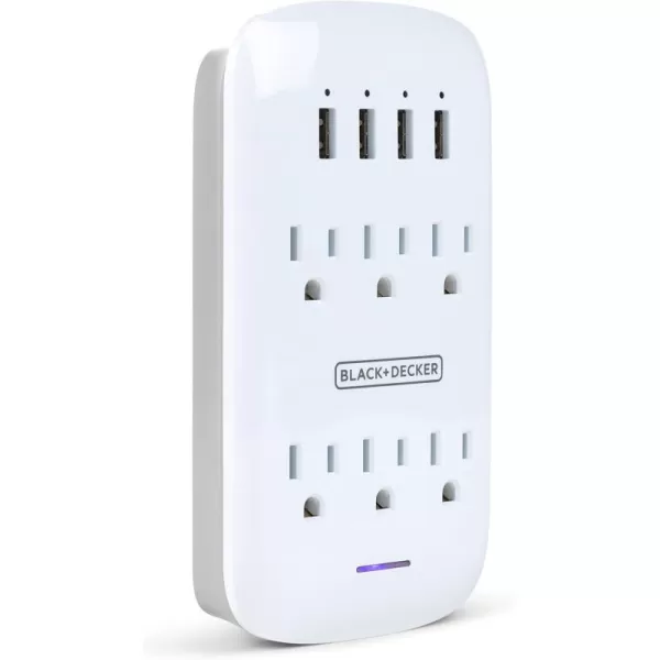 BLACK+DECKER Surge Protector Wall Mount with 6 Grounded Outlets, 2 Pack, White - Compact Power Adapter Tap with Indicator Light, Automatic Shutdown - 3-Prong Power Outlet Plug for Bathroom, Bedroom
