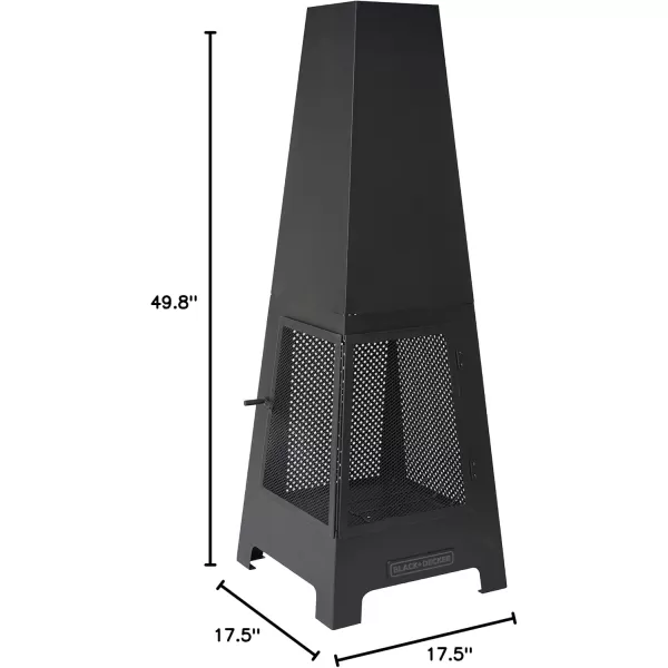 BLACK + DECKER Steel Woodburning Pyramid Chiminea Outdoor Fireplace Hinged mesh Screen Panel Doors Black Powder Coated Steel fire Pit Over 4 ft Tall Includes Poker