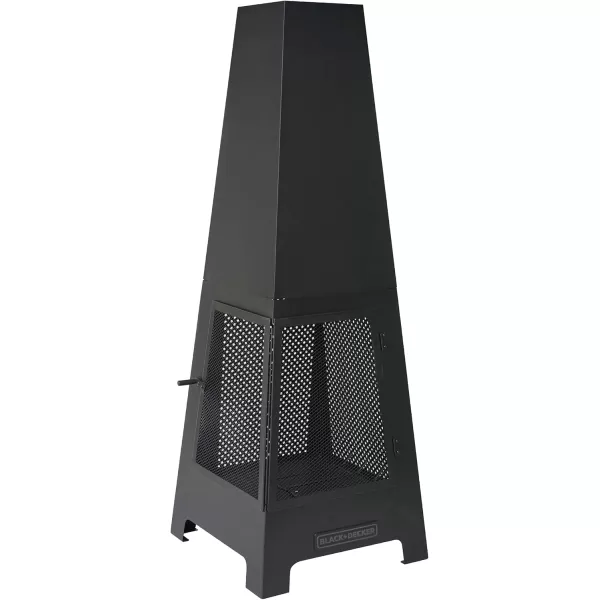 BLACK + DECKER Steel Woodburning Pyramid Chiminea Outdoor Fireplace Hinged mesh Screen Panel Doors Black Powder Coated Steel fire Pit Over 4 ft Tall Includes Poker