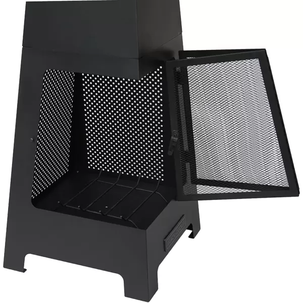 BLACK + DECKER Steel Woodburning Pyramid Chiminea Outdoor Fireplace Hinged mesh Screen Panel Doors Black Powder Coated Steel fire Pit Over 4 ft Tall Includes Poker